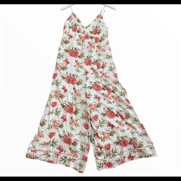 AMERICAN EAGLE OUTFITTERS Cami Floral Crop Jumpsuit With Pockets Ivory Size 6 - Picture 3 of 10